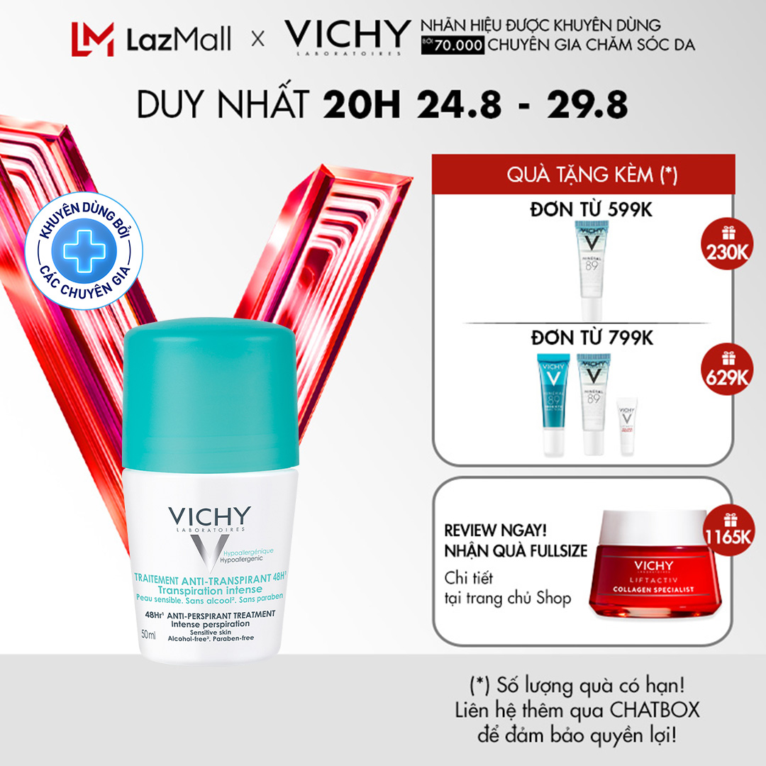 Lăn khử mùi và khô thoáng vùng da dưới cánh tay 48H Vichy Traitement Anti - Perspirant 50ml
