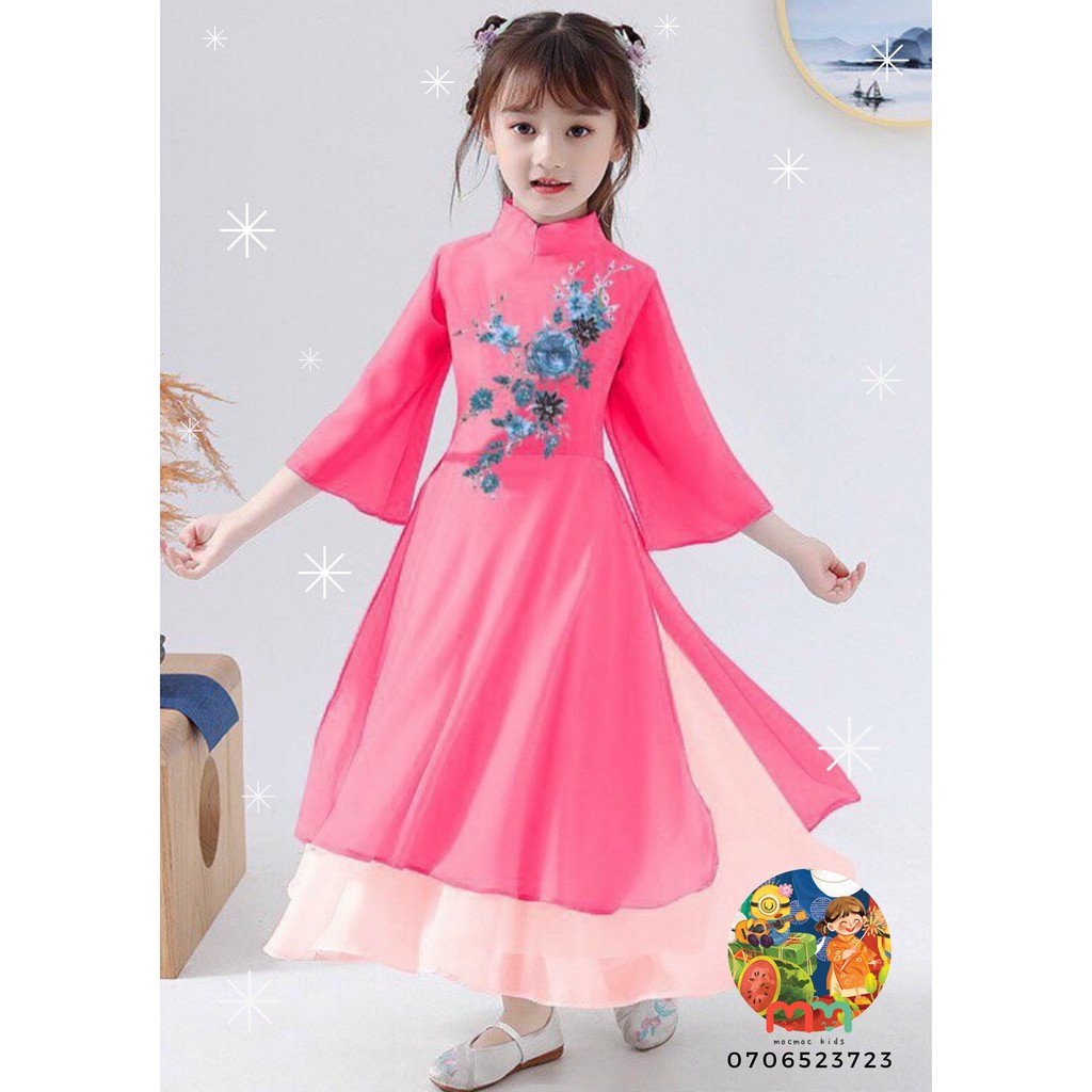 Quần áo trẻ em mocmockids-Áo dài voan lụa mềm, mịn, mát cho bé gái dịp Tết