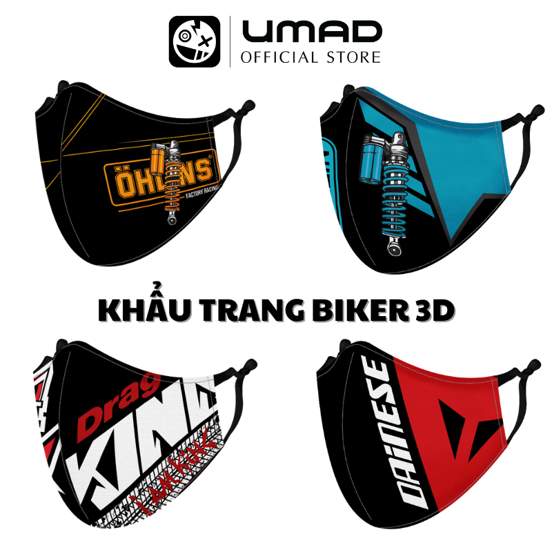 Khẩu trang biker 3D UMAD unisex nhiều mẫu vải poly 2 da cao cấp