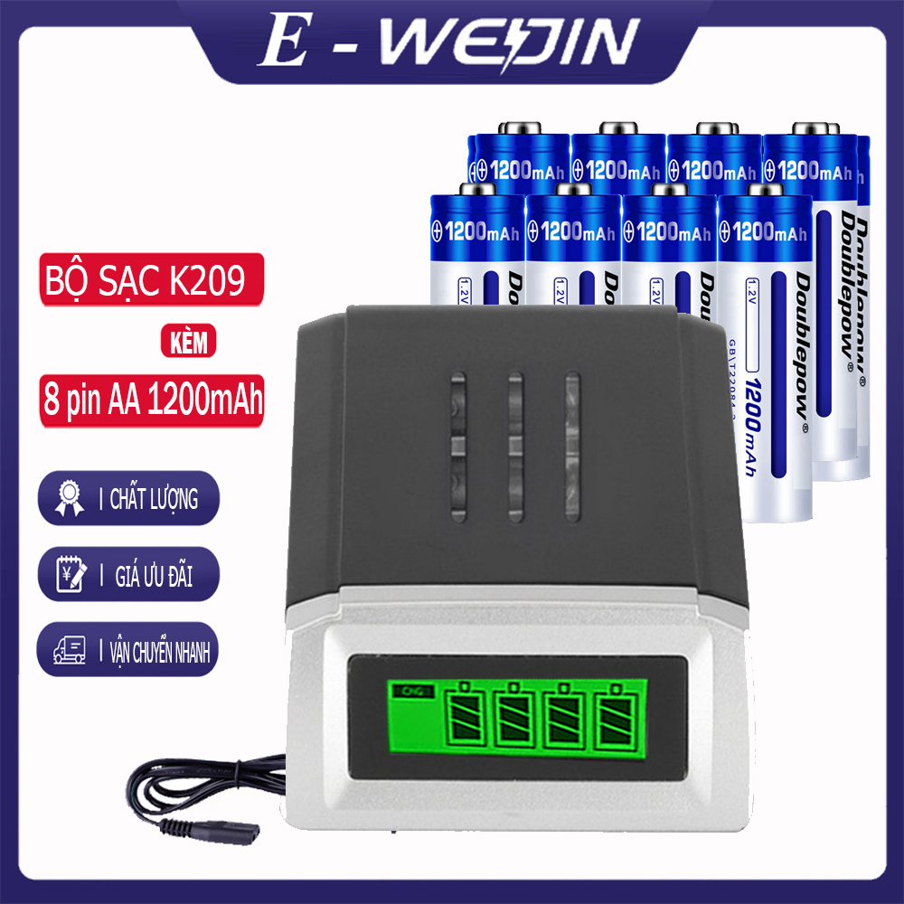 Combo sạc pin thông minh tự ngắt dp-k209 -đ và 8 viên pin aa 1200mah - cam kết hàng chuẩn doublepow
