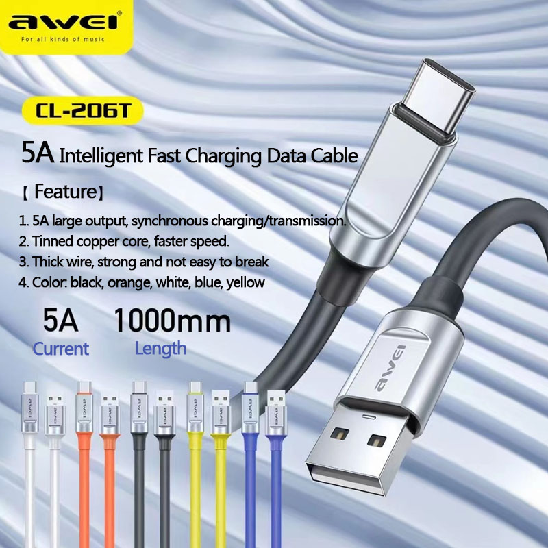Awei CL-206 5A USB C để sét/Micro/Type-C Cáp sạc iPhone Type-C Cáp tương thích với iPhone Huawei Oppo Xiaomi