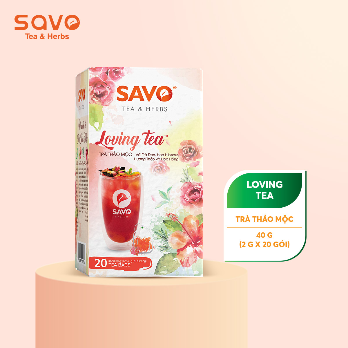 Trà thảo mộc hoa hibicus trà hoa bụp giấm ít vị trà thơm hương thảo, hoa hồng - hộp 20 gói x 2gr