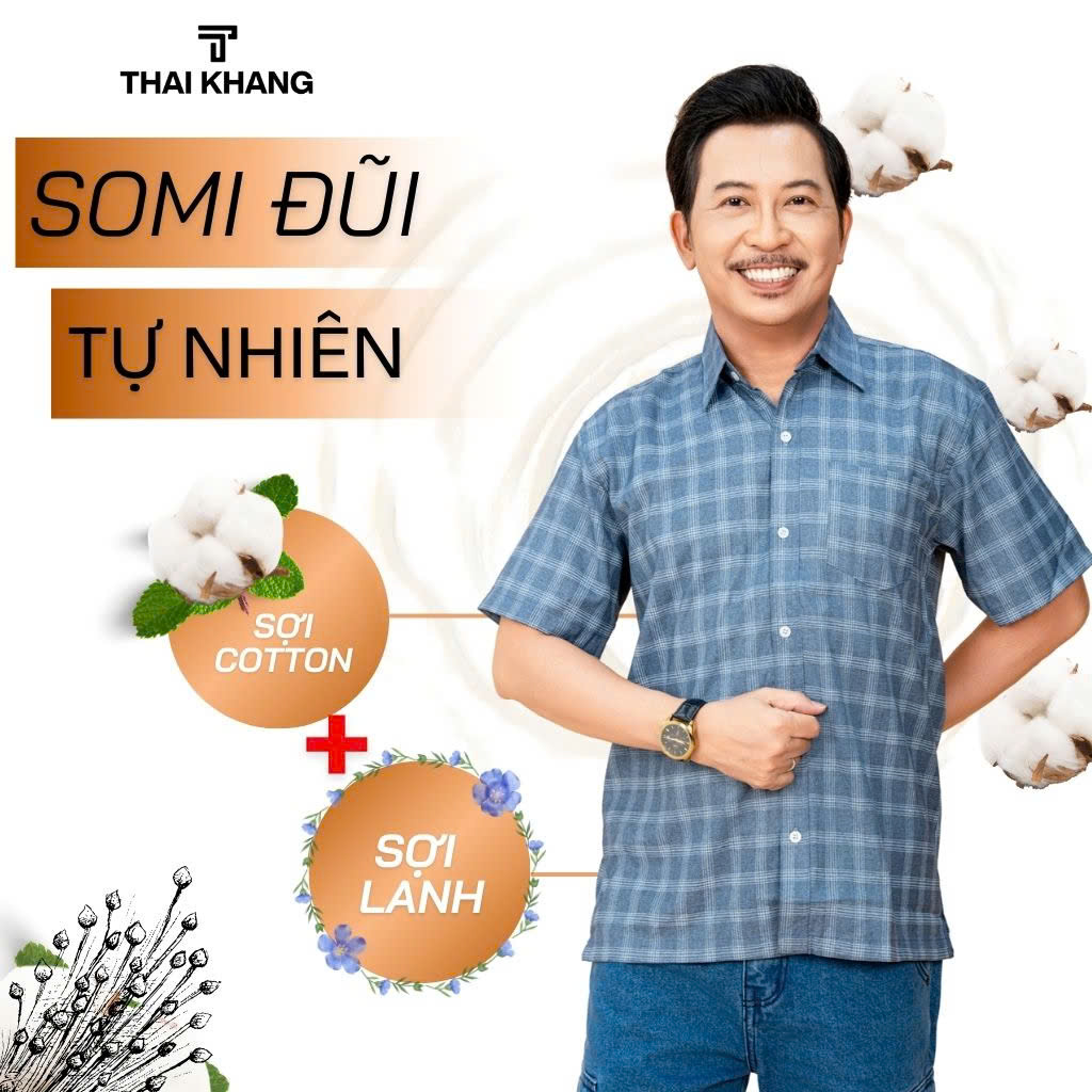 Áo sơ mi đũi nam tay ngắn trung niên THÁI KHANG siêu mát form rộng cho người lớn tuổi caro ATK12