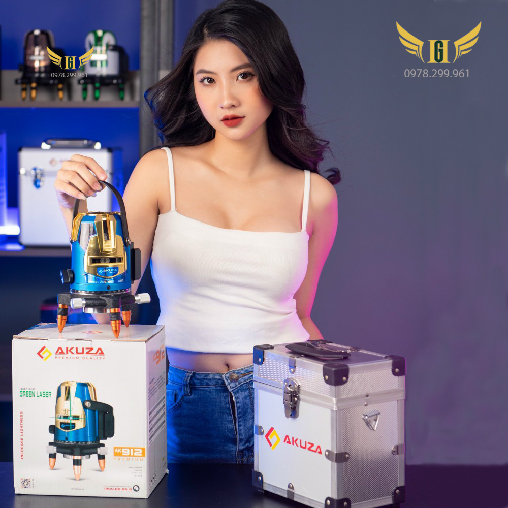 [SIÊU SÁNG] Máy Cân Bằng Laser 5 Tia Xanh AKUZA AK-912 - Máy Bắn Cốt - 2 Pin Sạc - Đế Bi - Dùng Main Siêu Sáng