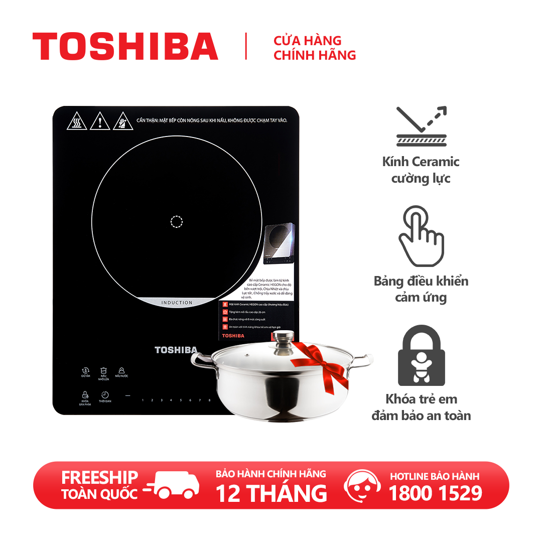 Bếp Điện Từ Toshiba IC-20S3PV - Cảm ứng, tặng Nồi Lẩu Inox cao cấp 2 lớp, 6 chế độ nấu - Hàng chính hãng bảo hành 12 tháng, chất lượng Nhật Bản