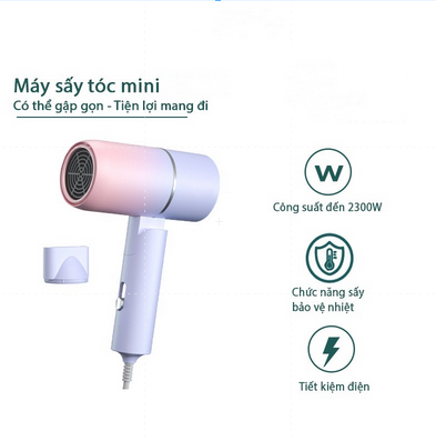 Máy sấy tóc mini Bedabenc gấp gọn tạo kiểu tóc chuyên nghiệp công suất lớn 1000w bảo hành 12 tháng
