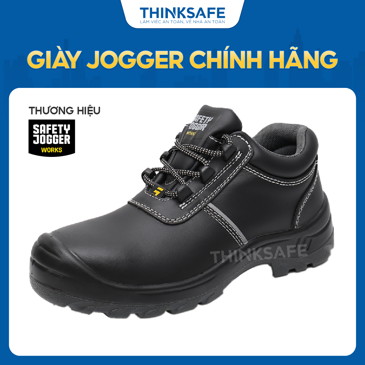 Giày bảo hộ Jogger nam Aura da bò cao cấp cấu tạo phi kim chống nước chống đinh Giày jogger chống tính điện - Thinksafe