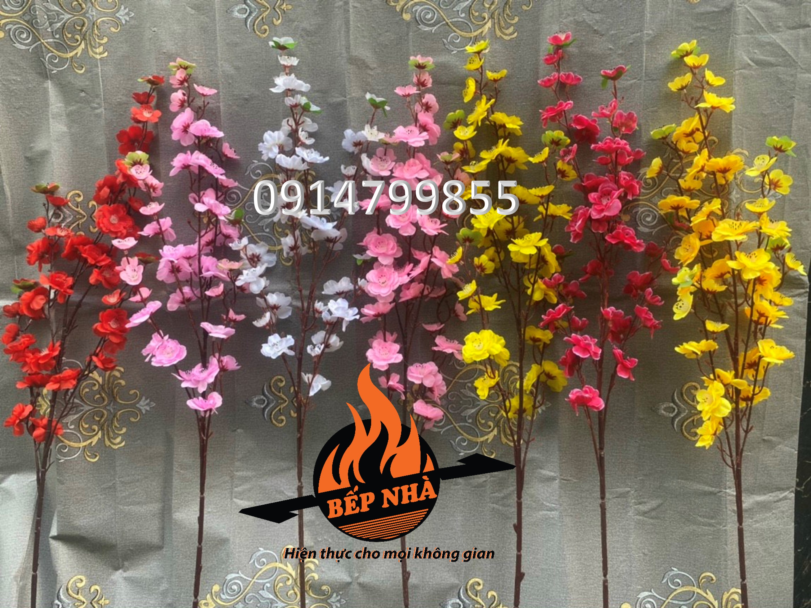 Cành mai cành đào dài 1m trang trí Tết nhiều màu từ 1-10 cành