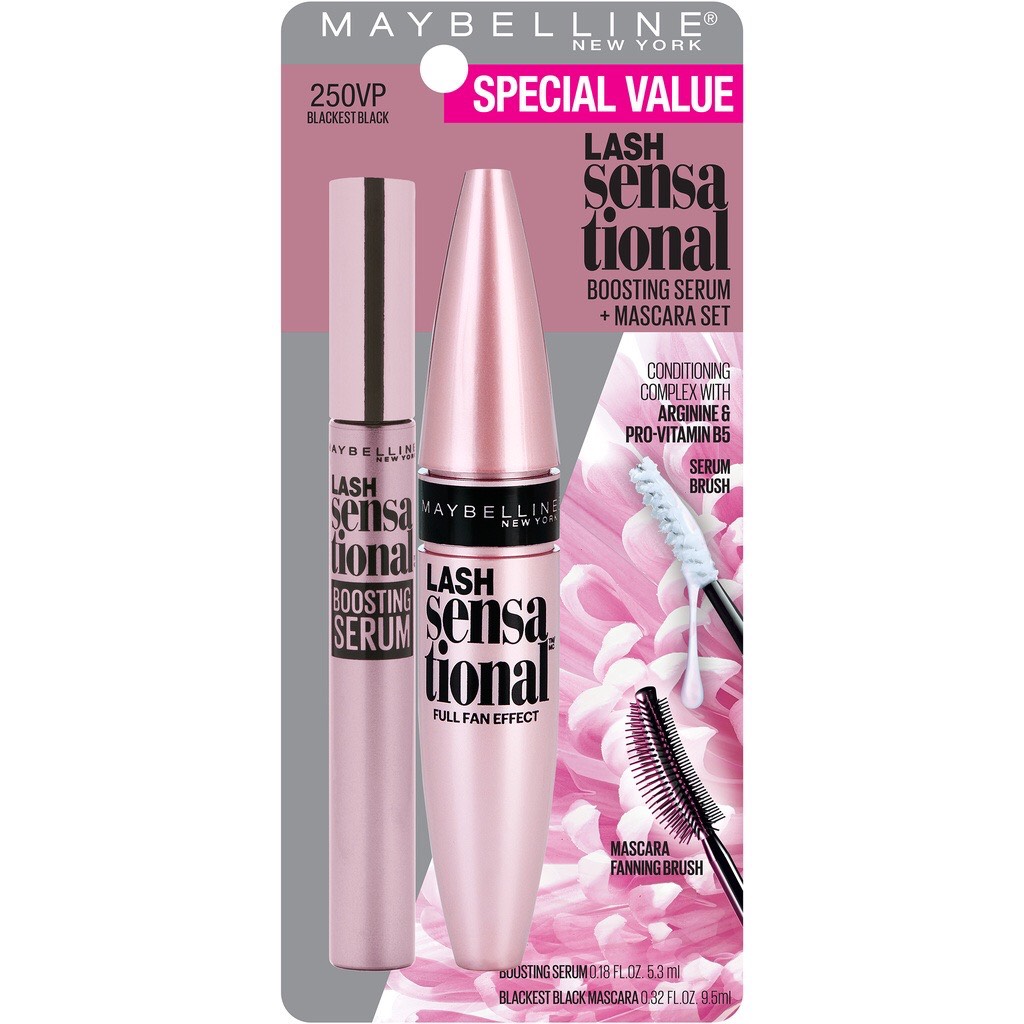Bộ Dưỡng Mi và Mascara Lash Sensational Boosting Serum Maybelline & Washable Mascara