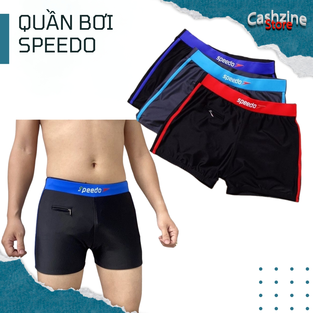 Quần bơi nam giá rẻ, Quần bơi nam SPEEDO co dãn lưng bản, có túi đựng chìa khóa