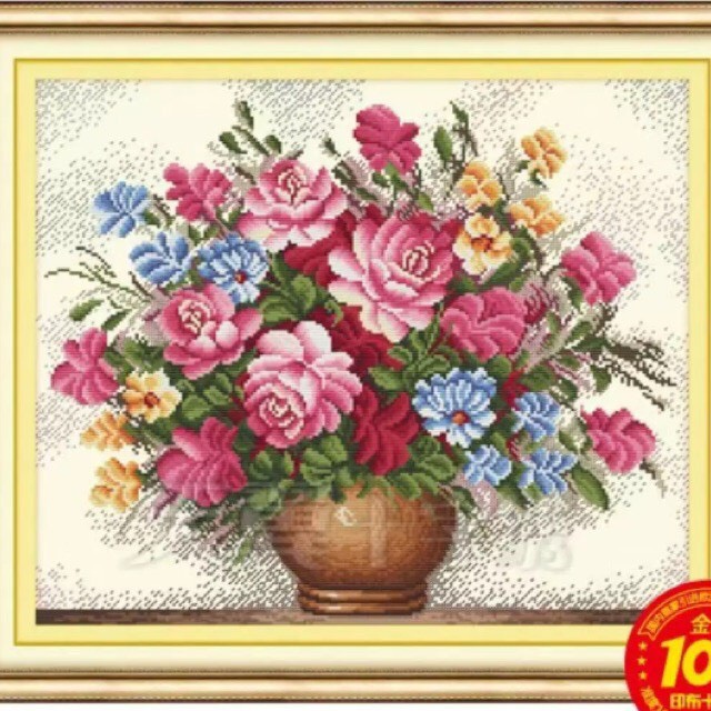 Tranh thêu chữ thập bình hoa al21488