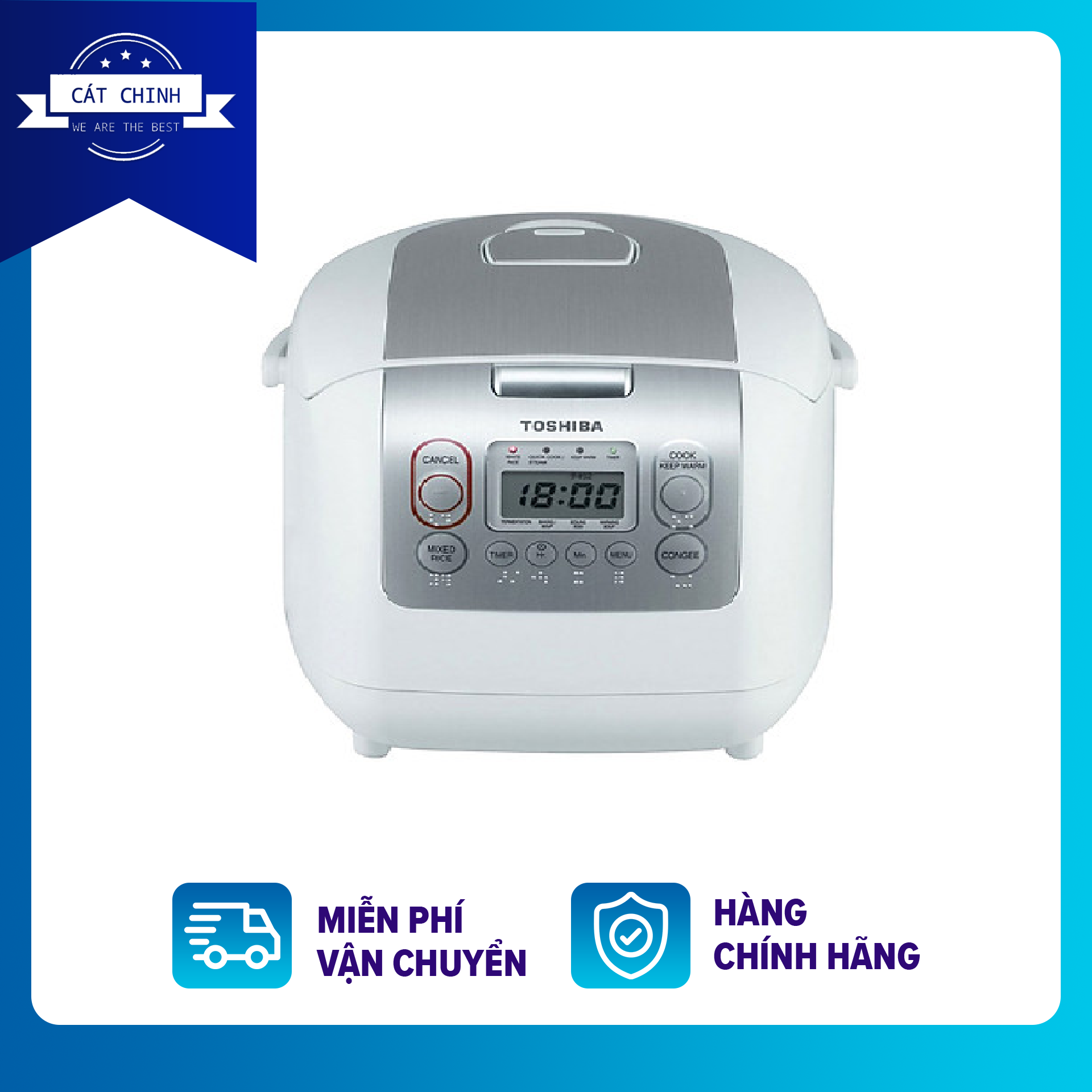 Nồi cơm điện tử Toshiba RC-10NMFVN(WT) dung tích 1 lít, Mâm nhiệt lớn giúp thu nhiệt nhanh, tỏa nhiệt đều, Bảng hiển thị thông minh,  lòng nồi tráng lớp men chống dính, có âm báo sau khi kết thúc- Bảo hành 12 tháng
