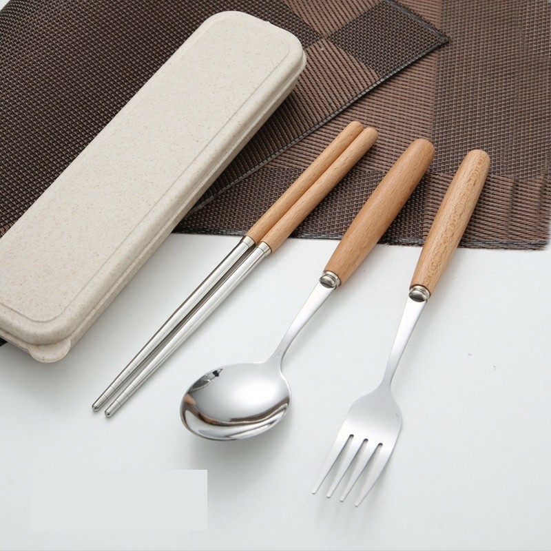 [HCM]Bộ thìa đũa dĩa Inox kèm hộp lúa mạch ( Ảnh Thật )