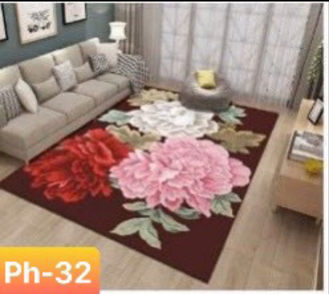 Thảm nỉ bali trải sàn loại 1m6 x2m3 mẫu 3 bông hoa hồng tím