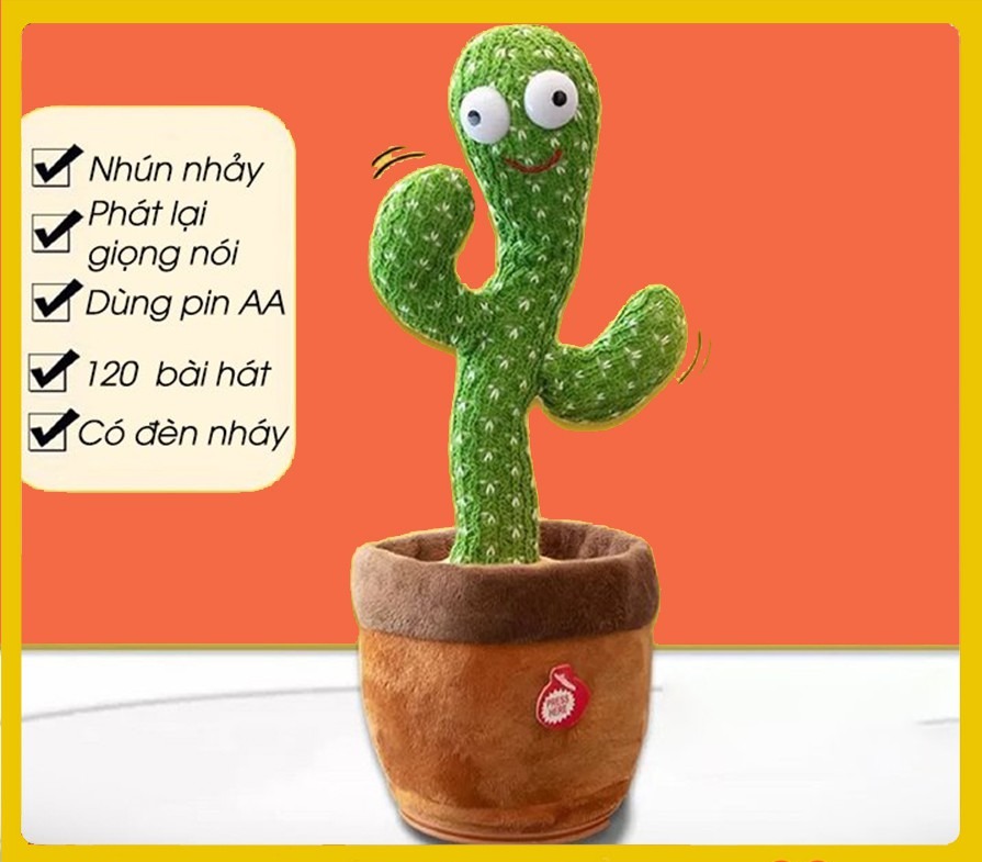 Cây Xương Rồng Vui Nhộn 120 Bài Hát dùng pin, Có Đèn, Biết Nhái Giọng - Cây Xương Rồng Nhảy Múa Nhại Tiếng Nói - Ghi âm - Phát 120 Bài Hát Hot Tiktok Vui Nhộn - Phụ kiện decor làm đẹp - Quà tặng sinh nhật