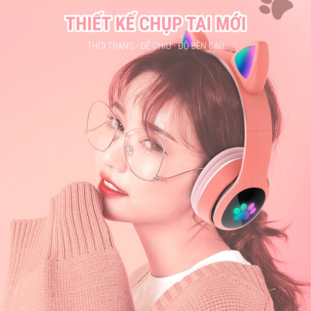 Tai nghe mèo vzv 23m .tai nghe tai mèo bluetooth không dây thời trang, với đèn led mic tai nghe nhạc