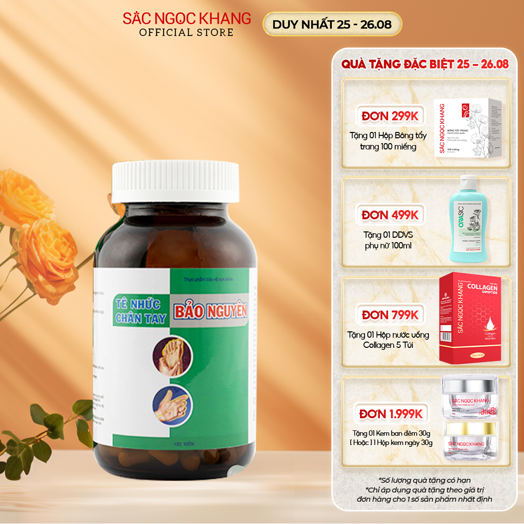 Viên uống tê nhức chân tay bảo nguyên Sắc Ngọc Khang 120 viên, hỗ trợ điều trị chân tay tê nhức, tê mỏi, tê bì, tê cứng, tê buốt, co mỏi, đau nhức xương khớp