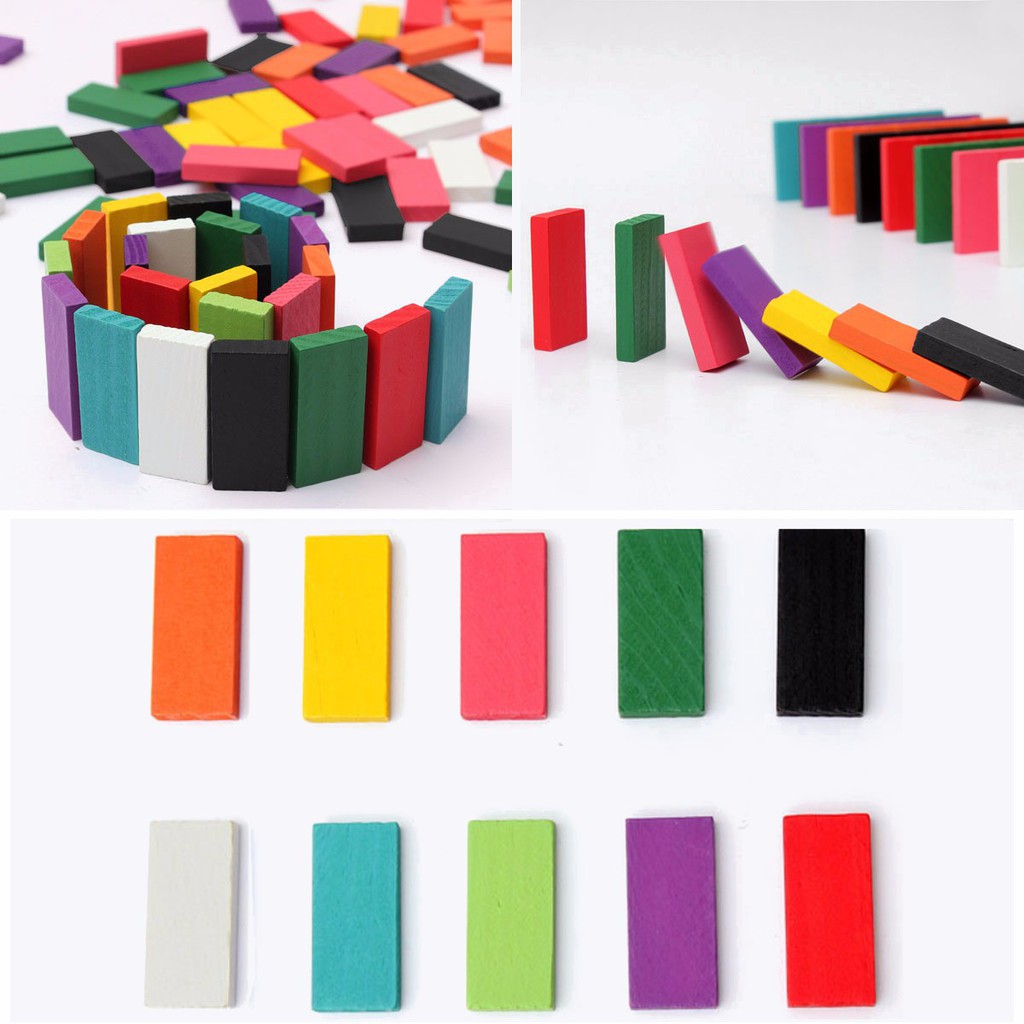Đồ chơi gỗ, đồ chơi domino màu sắc 100 quân bằng gỗ