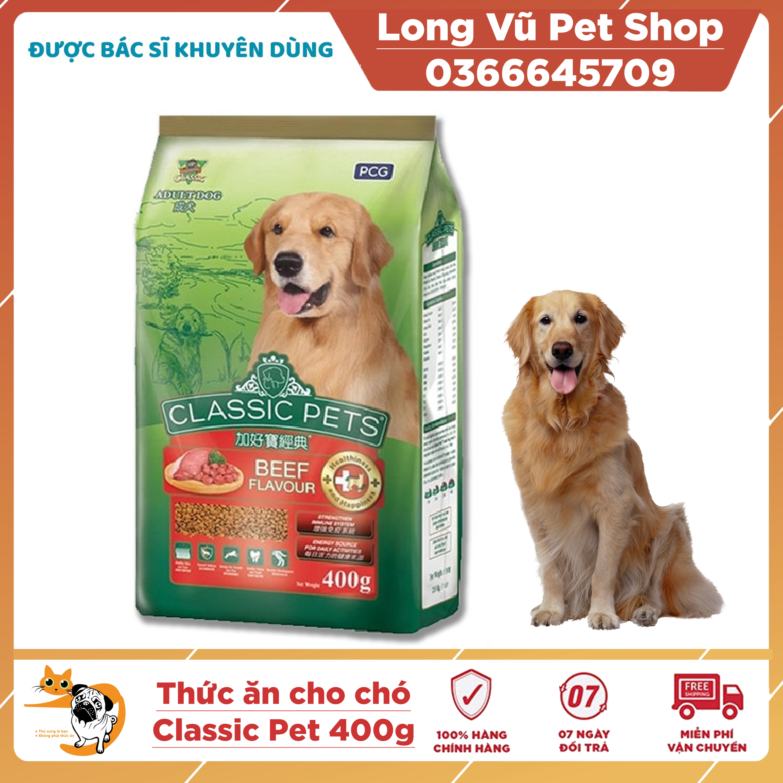 [HN] Thức Ăn Cho Chó Lớn Vị Thịt Bò Classic Adult 400g - Phụ Kiện Cho Thú Cưng