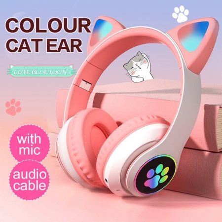 [sale50%] Tai nghe chụp tai Bluetooth mèo cute dễ thương headphone chân mèo không dây  tai phone gaming có mic đèn led siêu đẹp Kết nối bluetooth 5.0 microđiều chỉnh âm lượng có cổng AUX  SD card tặng dây sạc trị giá 20k