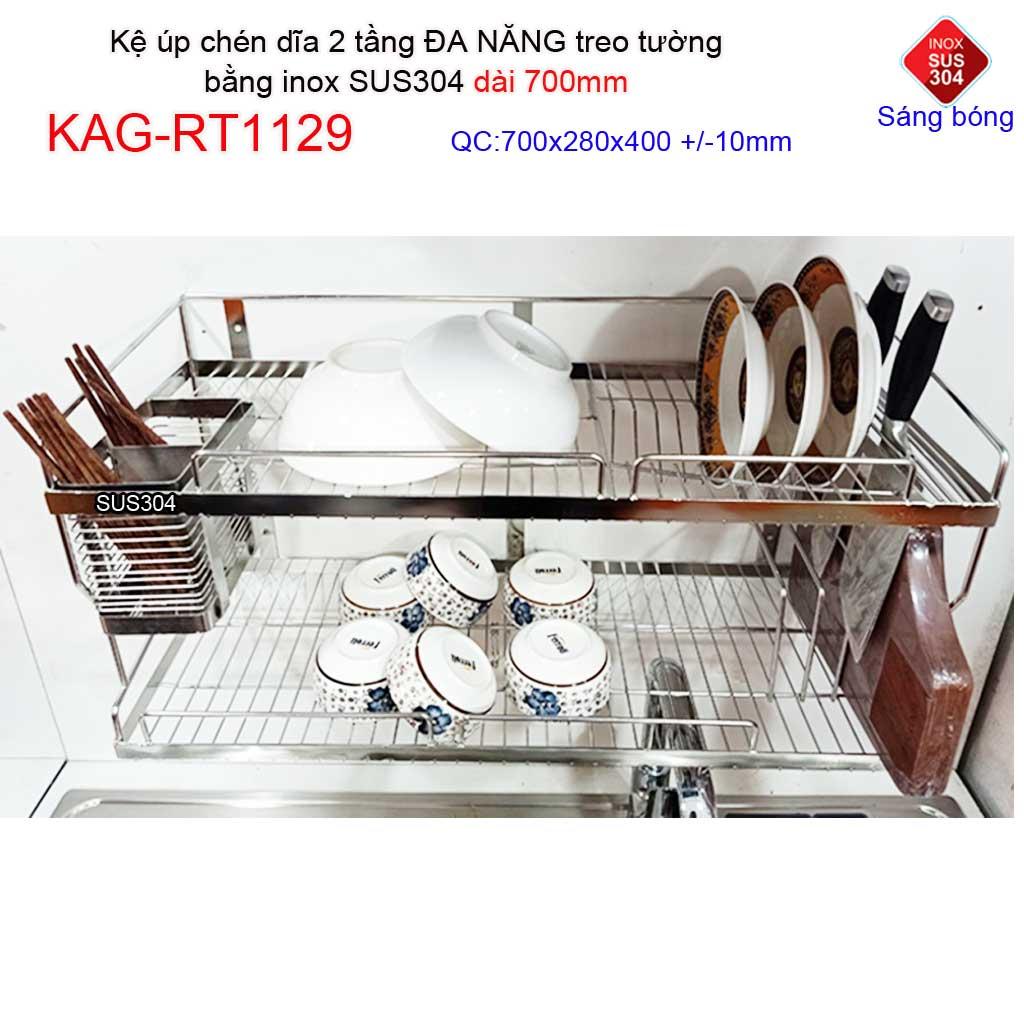 Kệ đựng chén dĩa dài 70cm inox roca kệ úp chén dĩa inox sus304 2 tầng kag-rt1129