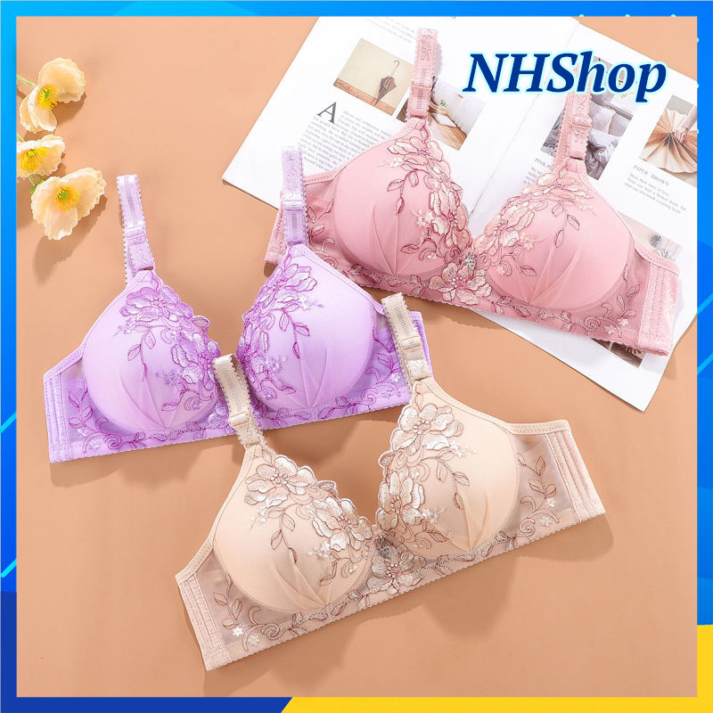 HCM Lẻ sz 40 bự Áo lót thêu hoa lan đệm mỏng không gọng - Áo ngực hoàng hậu bigsize - NHShop fc