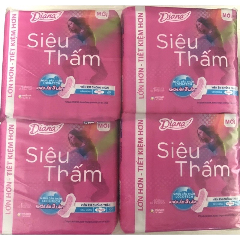 Lốc 4 gói bvs diana siêu thấm siêu mỏng cánh