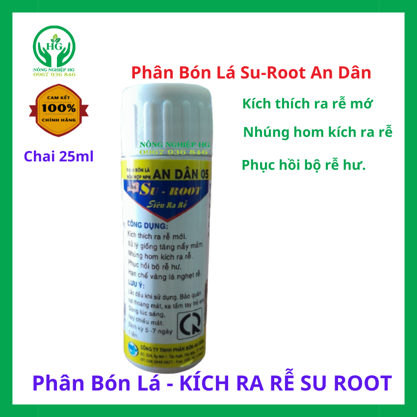 Phân bón lá ống kích rễ su - root an dân 05 chai 25ml, siêu ra rễ , tạo rễ cực nhanh, vtnn hg
