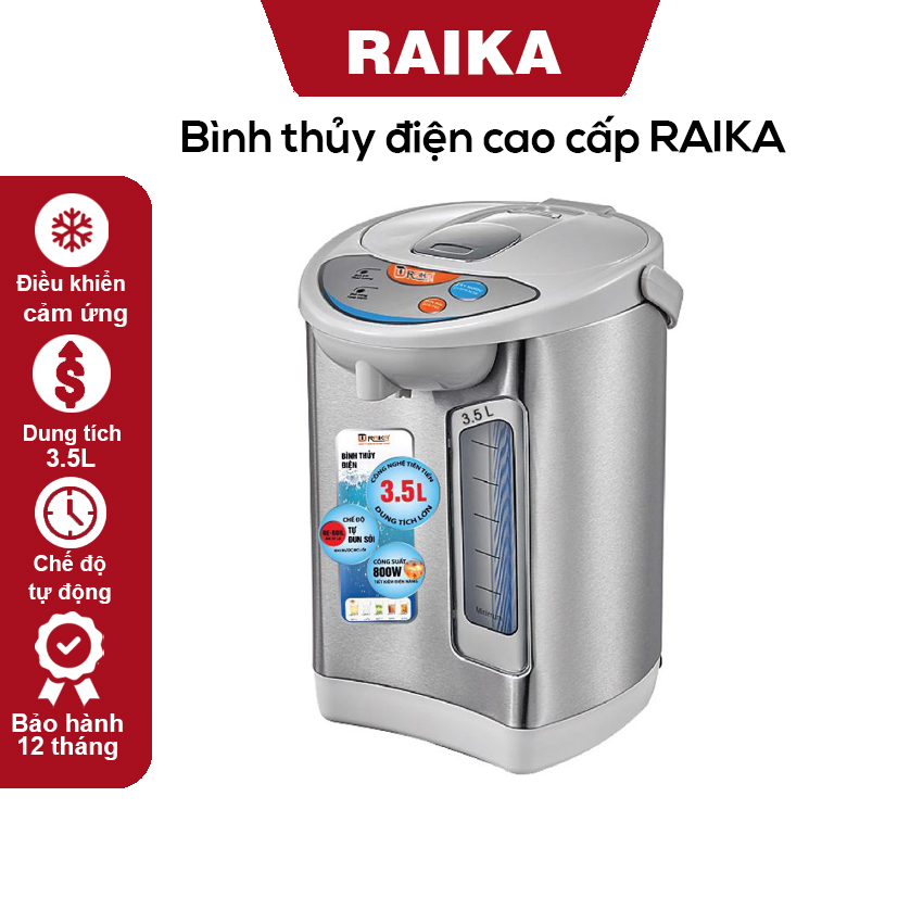 Bình thủy điện raika - rkbtd 01, dung tích 3.5l, bảo hành chính hãng, công suất 800w, bảo hành 12 tháng
