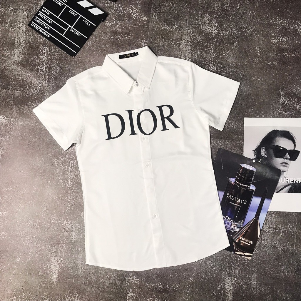 Áo sơ mi Nam Nữ Áo sơ mi tay ngắn Dior logo ngực