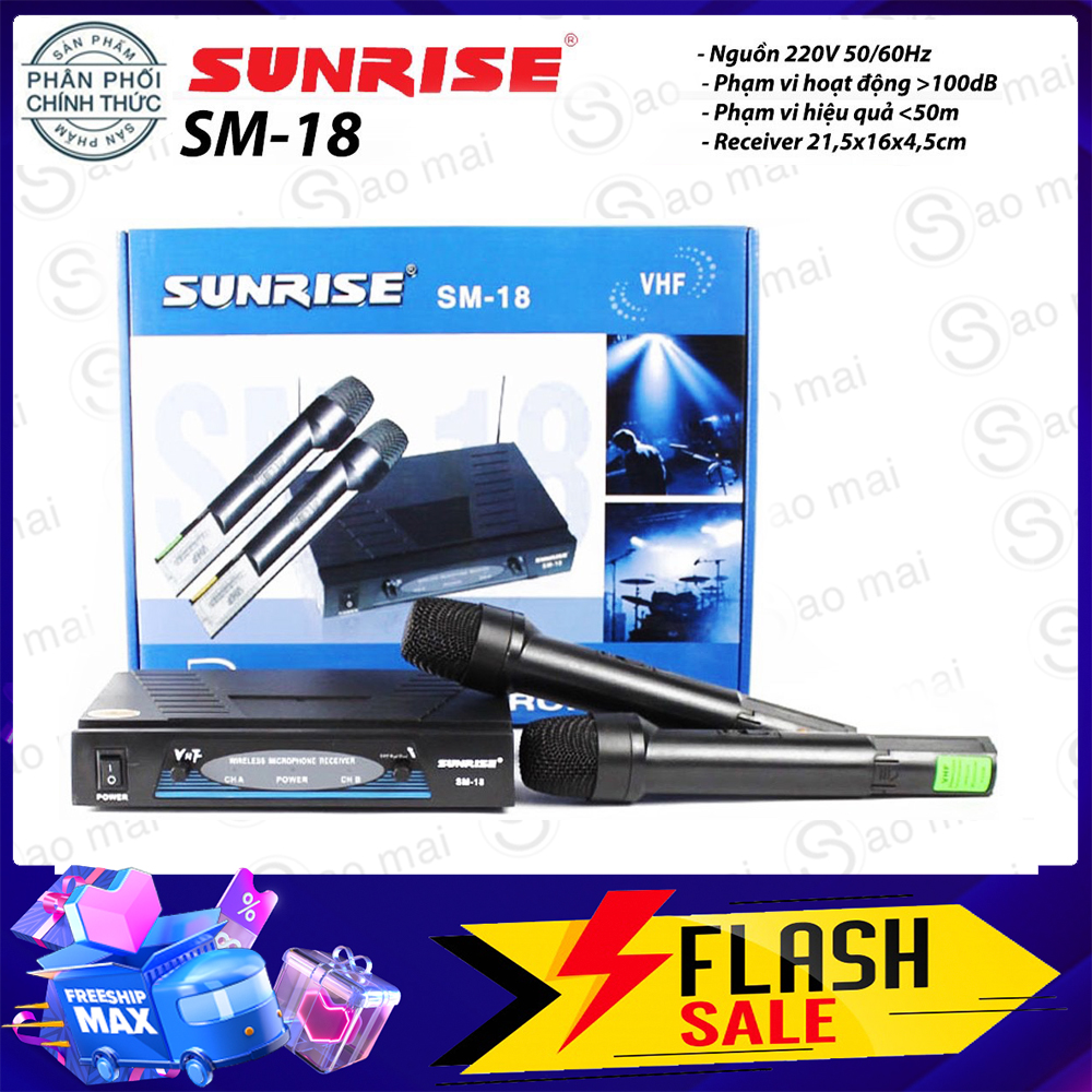 Mua Ngay Micro Karaoke Không Dây Gia Đình , Micro Karaoke Không Dây , Mic Hát Karaoke Giá Rẻ , Bộ 2 Micro Không Dây SUNRISE SM-18 Chông Nhiêu Chuyên Nghiệp