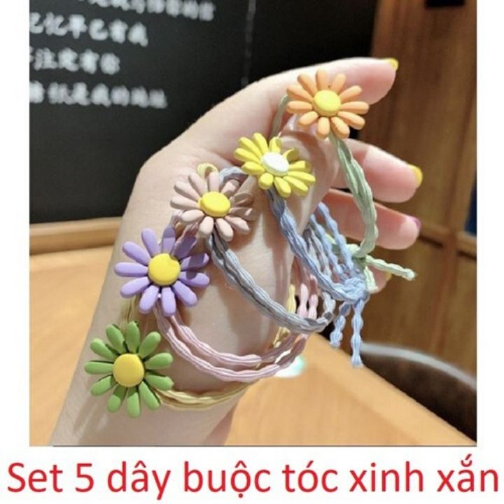 Set 5 Dây Cột Tóc Hoa Cúc Phong Cách Hàn Quốc Dễ Thương Cho Bạn Gái Bé Gái