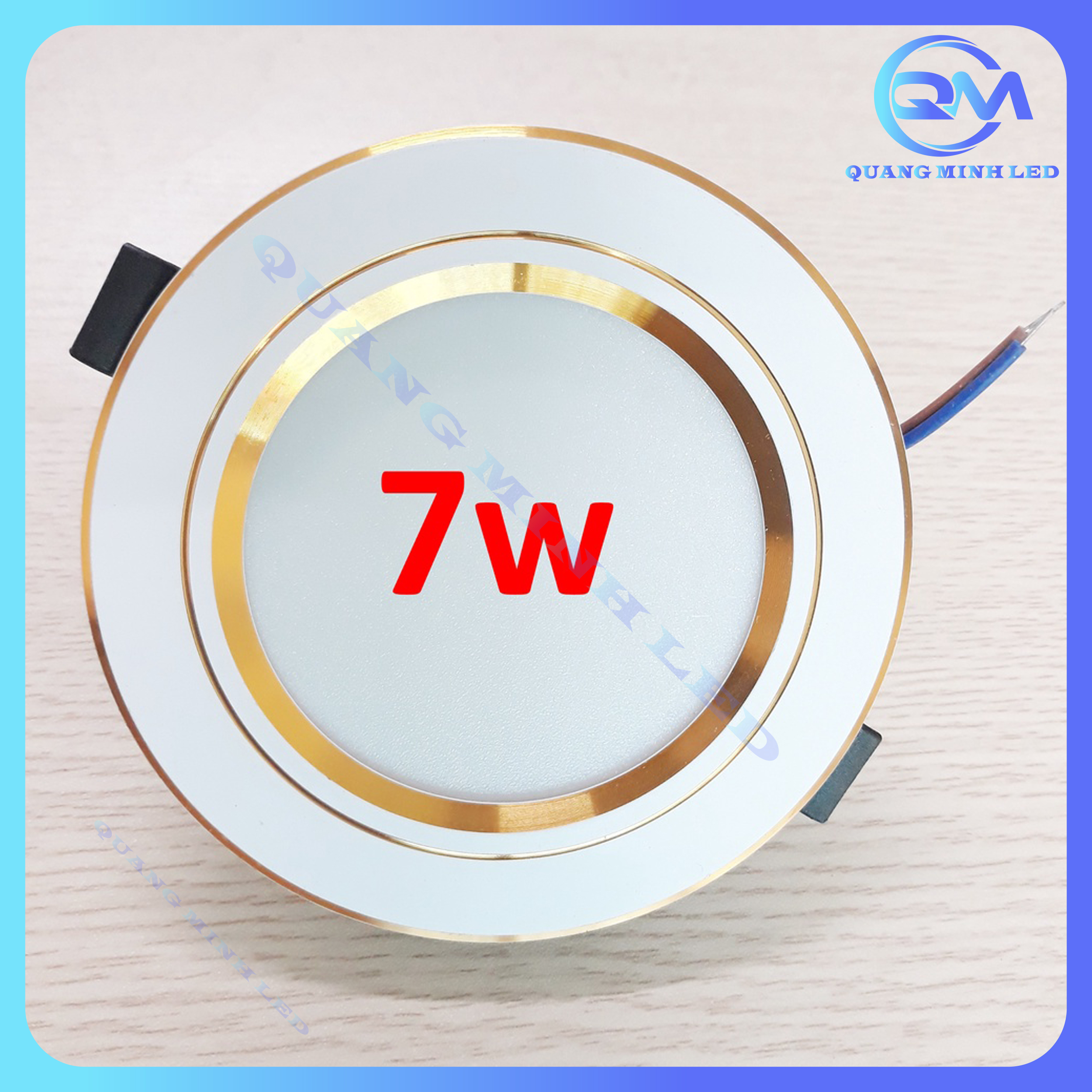 Đèn led âm trần 7w viền vàng 3 chế độ - phi 90