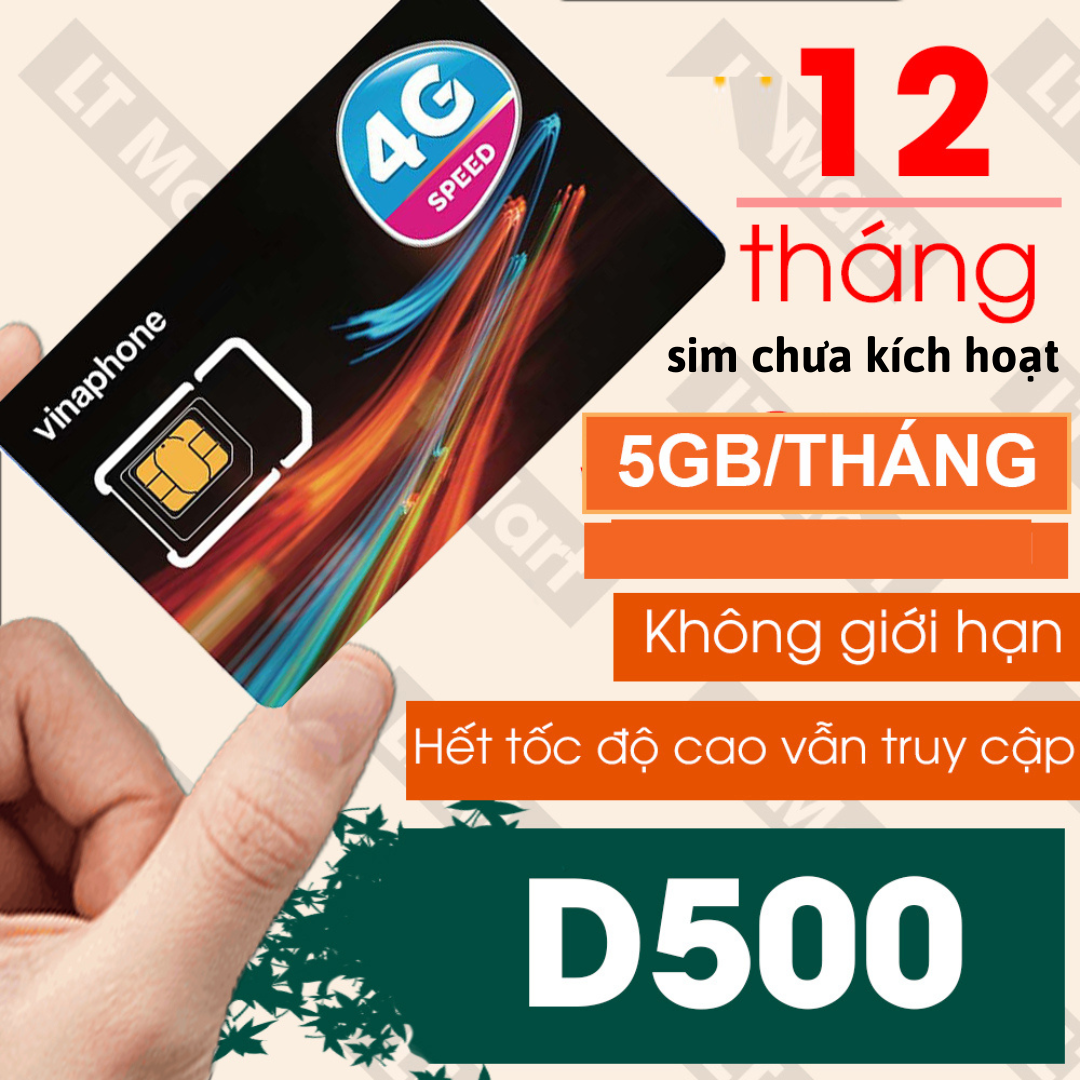 CHƯA KÍCH HOẠT.SIM 4G Vinaphone 1 năm D500 12 THÁNG