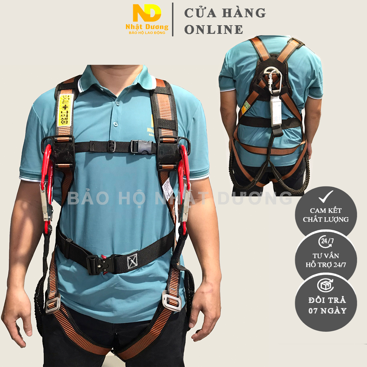 Dây đai an toàn toàn thân 2 móc nhôm thun đàn hồi HB55, Dây bảo hộ lao động dùng khi làm việc trên cao trong xây dựng cơ khí