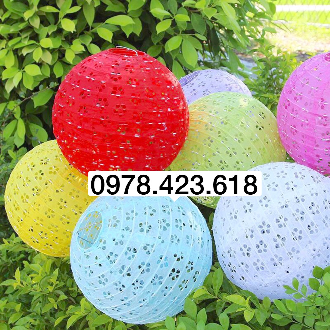 Đèn lồng giấy ánh sáng xuyên qua - đèn lồng cầu tròn hoa văn đủ màu sắc trang trí Lễ Tết, nhà hàng, trường học, khách sạn, homestay, nhà hàng