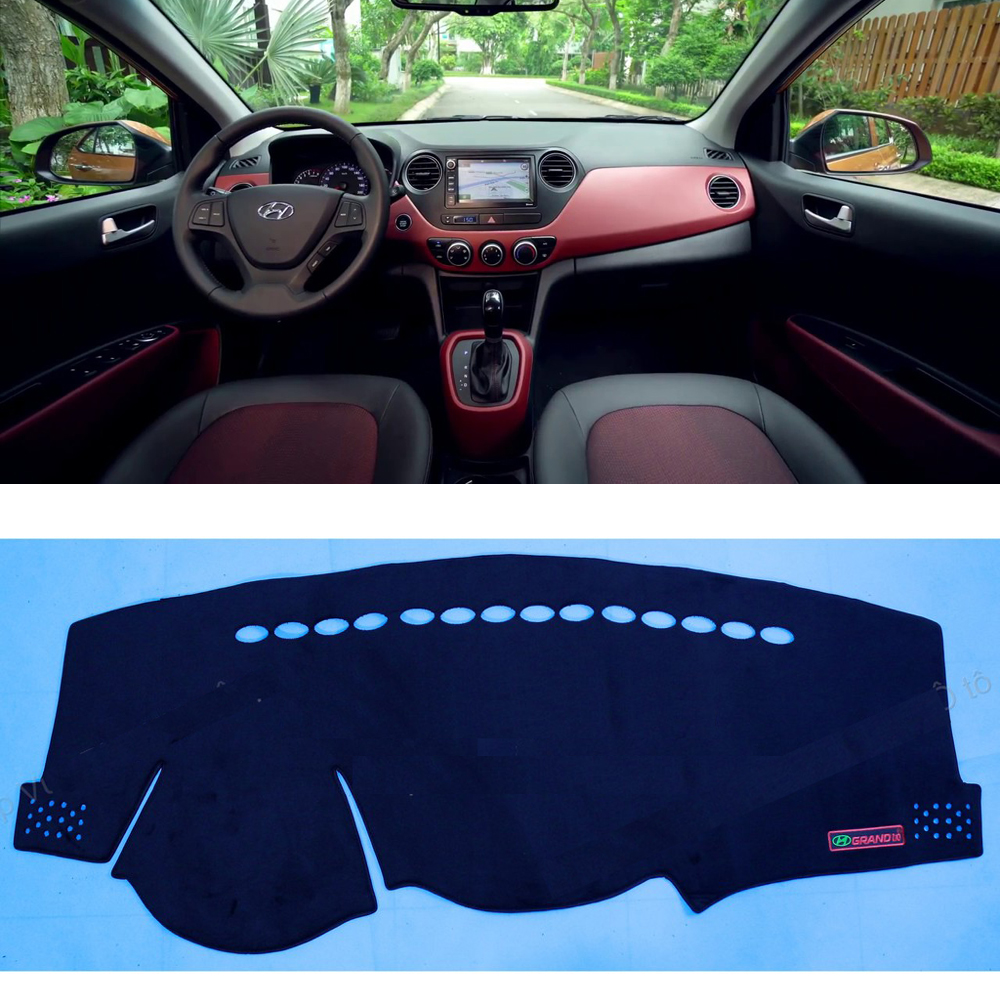 Thảm Taplo Hyundai i10 Thiết Kế 3 Lớp Loại 1 Chống Nóng SX Việt Nam Đời 2012-2020 Chất Liệu Nhung Mịn Chống Trượt
