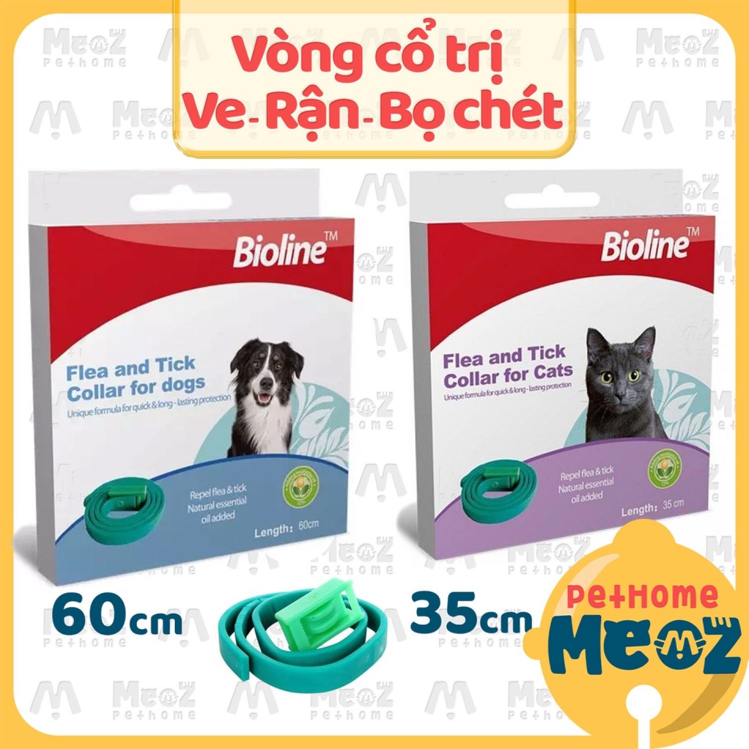 Vòng diệt ve rận chó mèo Bioline - Vòng cổ ngừa ve bọ chét thú cưng | Meoz Pet