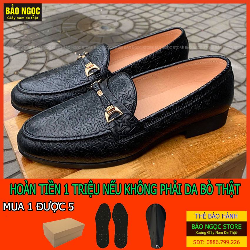 Giày lười nam BẢO NGỌC STORE K26 băng xích cực chất [TẶNG LÓT + ĐÓN GÓT] Bảo Hành Da 12 Tháng - Đế Cao Su Đúc Nguyên Khối Cao 3cm - Giày Da Nam - XƯỞNG GIÀY NAM BẢO NGỌC