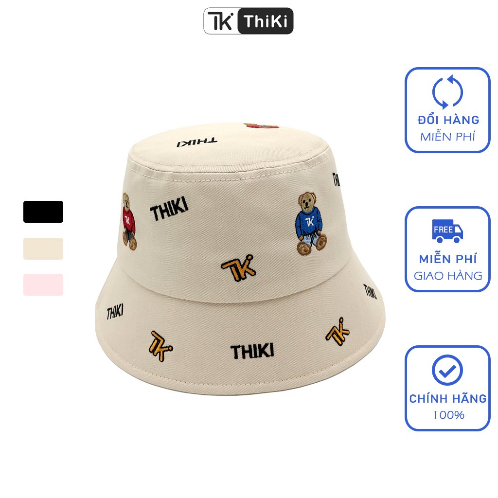 Nón Bucket thêu hình chú gấu đáng yêu THIKI chính hãng