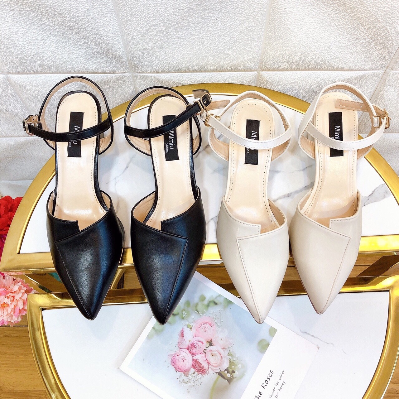 Giày cao gót, giày sandal cao gót thời trang mũi nhọn gót hở đế vuông cao 5cm