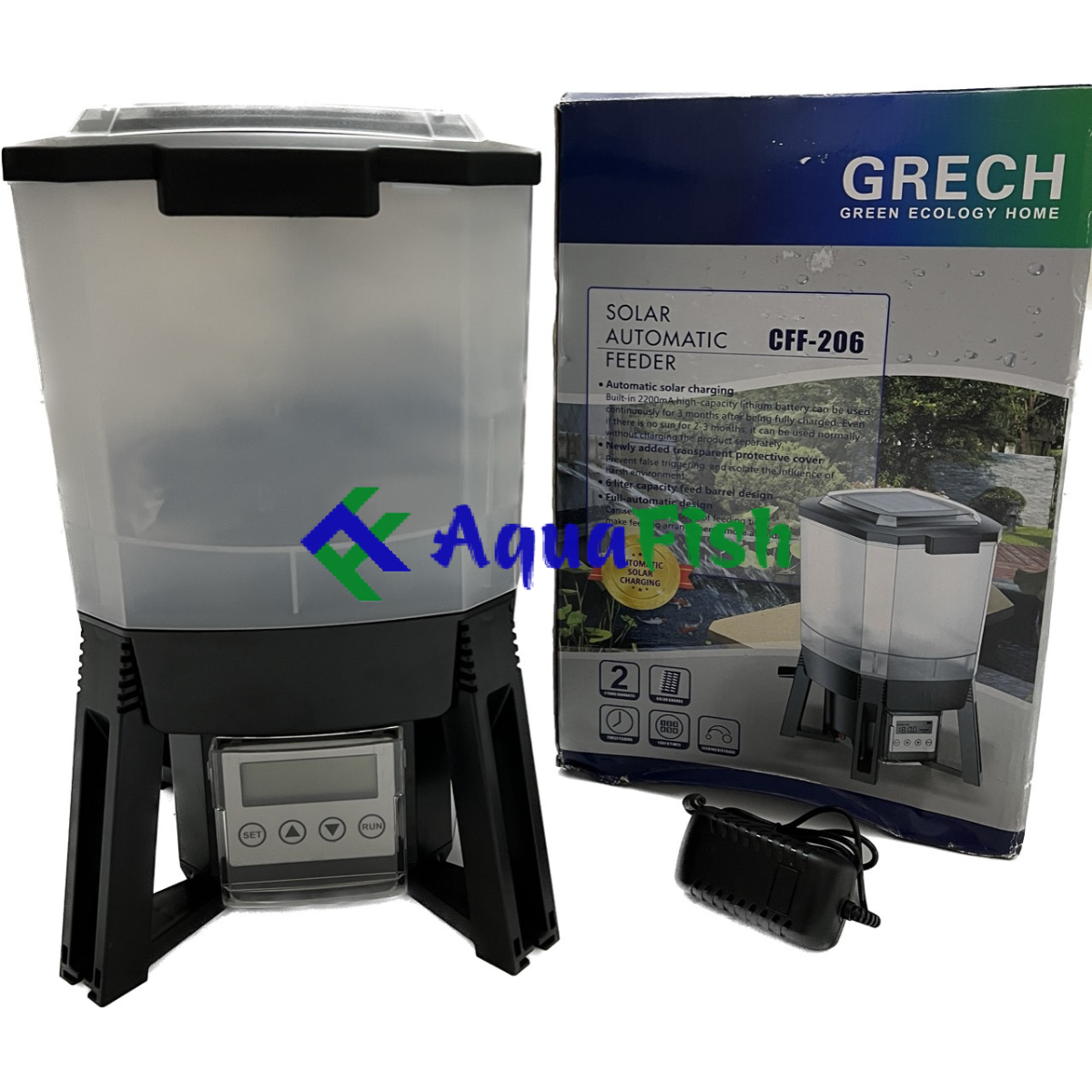 Máy cho cá ăn tự động Sunsun CFF 206 chạy pin năng lượng mặt trời