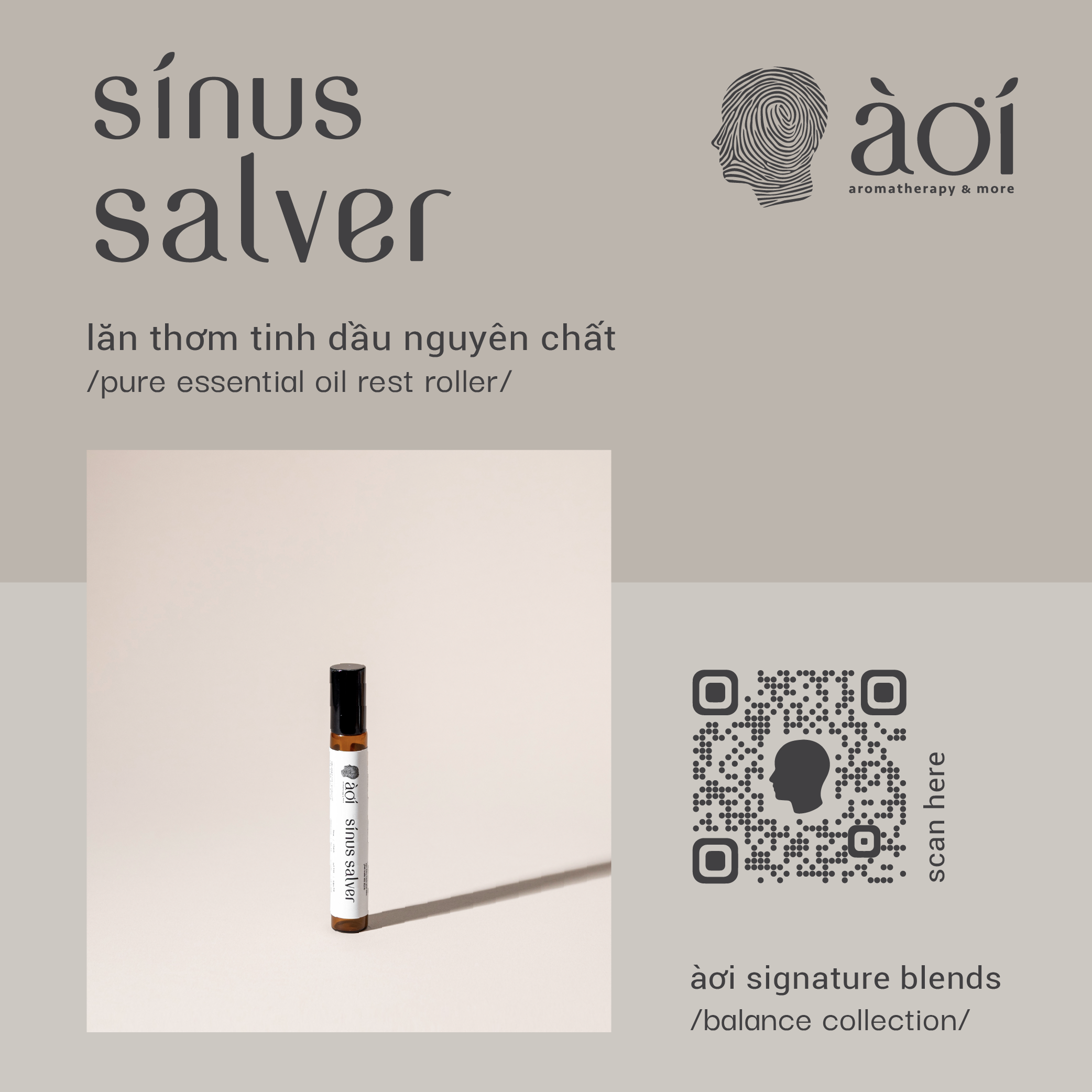Lăn thơm tinh dầu thiên nhiên sinus salve | rest roller pure essential oil blend by àơi | àơi signature blend -sinus salve in /balance/ collection