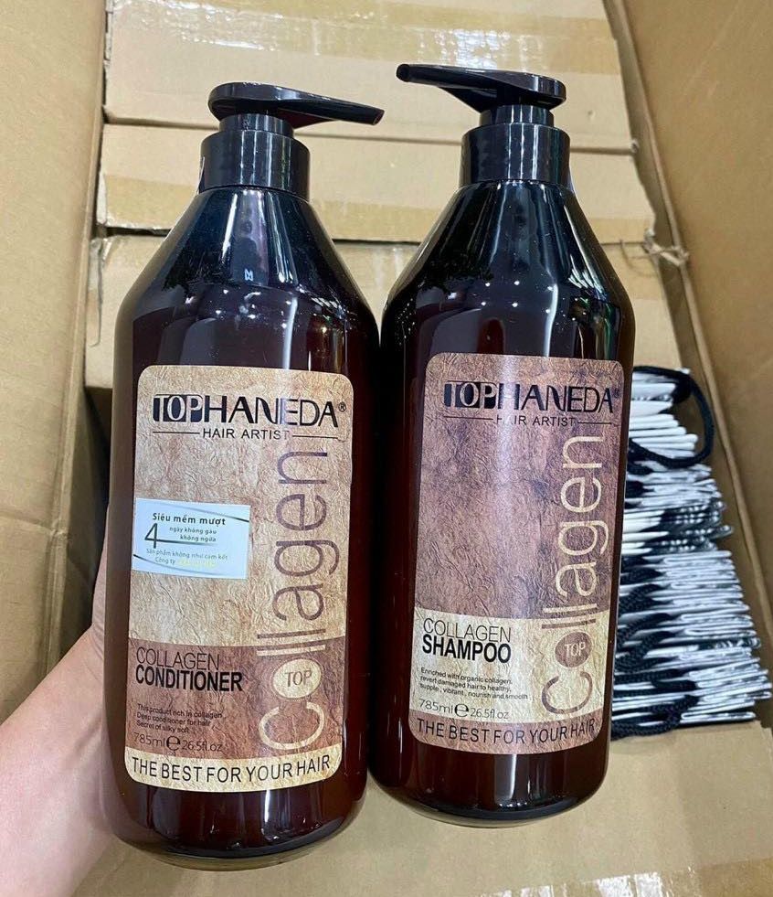 Dầu gội- Dầu xả phục hồi mượt tóc Top Haneda Collagen Shampoo & Conditioner 785ml