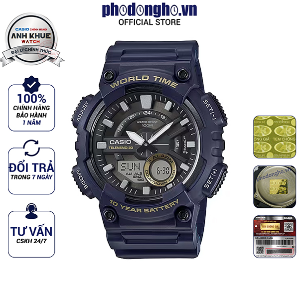 Đồng hồ nam dây nhựa casio anh khuê aeq-110w-2avdf