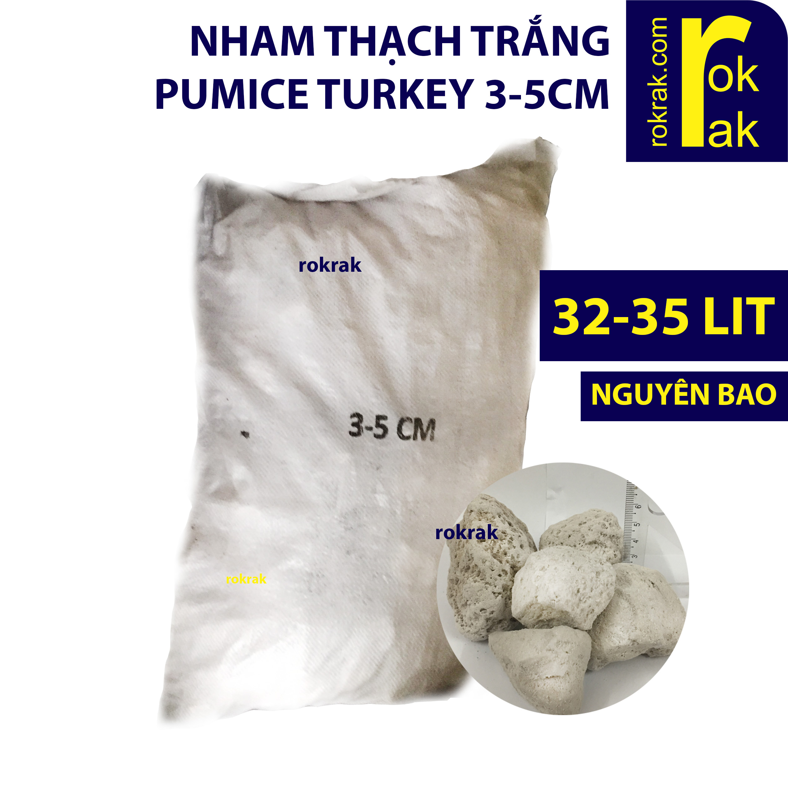 Nham thạch trắng đá lông vũ thổ size cối 3-5cm turkey nguyên bao lọc hồ koi lớn - rokrak