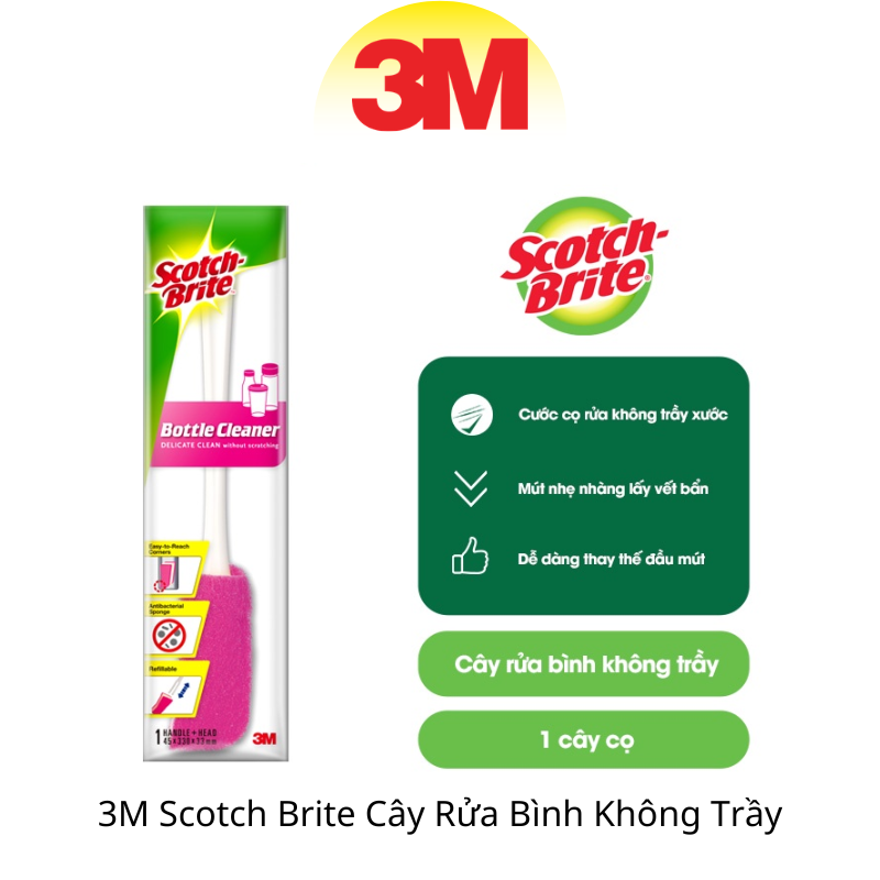 [Chính hãng] Cây rửa bình, chai lọ Scotch Brite 3M đa năng - không gây trầy xước, lớp mút cao cấp lấy sạch vết bẩn
