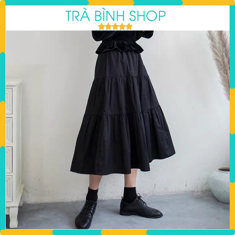 Chân váy mini 3 tầng có lót trong hai màu đen trắng chất cotton hàng vnxk