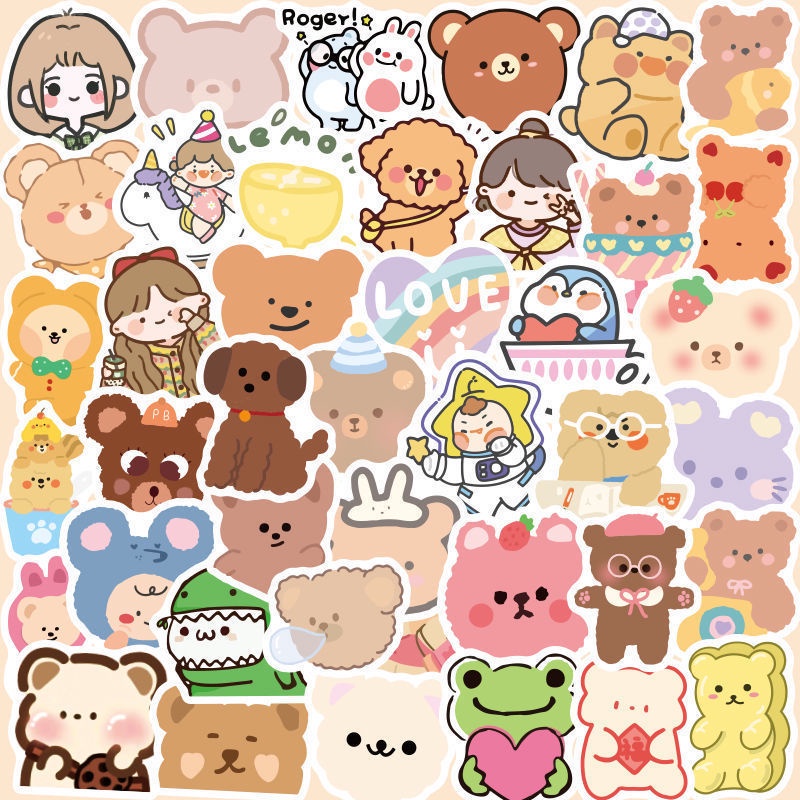 Set 2 sticker hình dán Gấu nhiều màu chống thấm nước, hình Gấu dễ thương, nhiều mẫu đáng yêu
