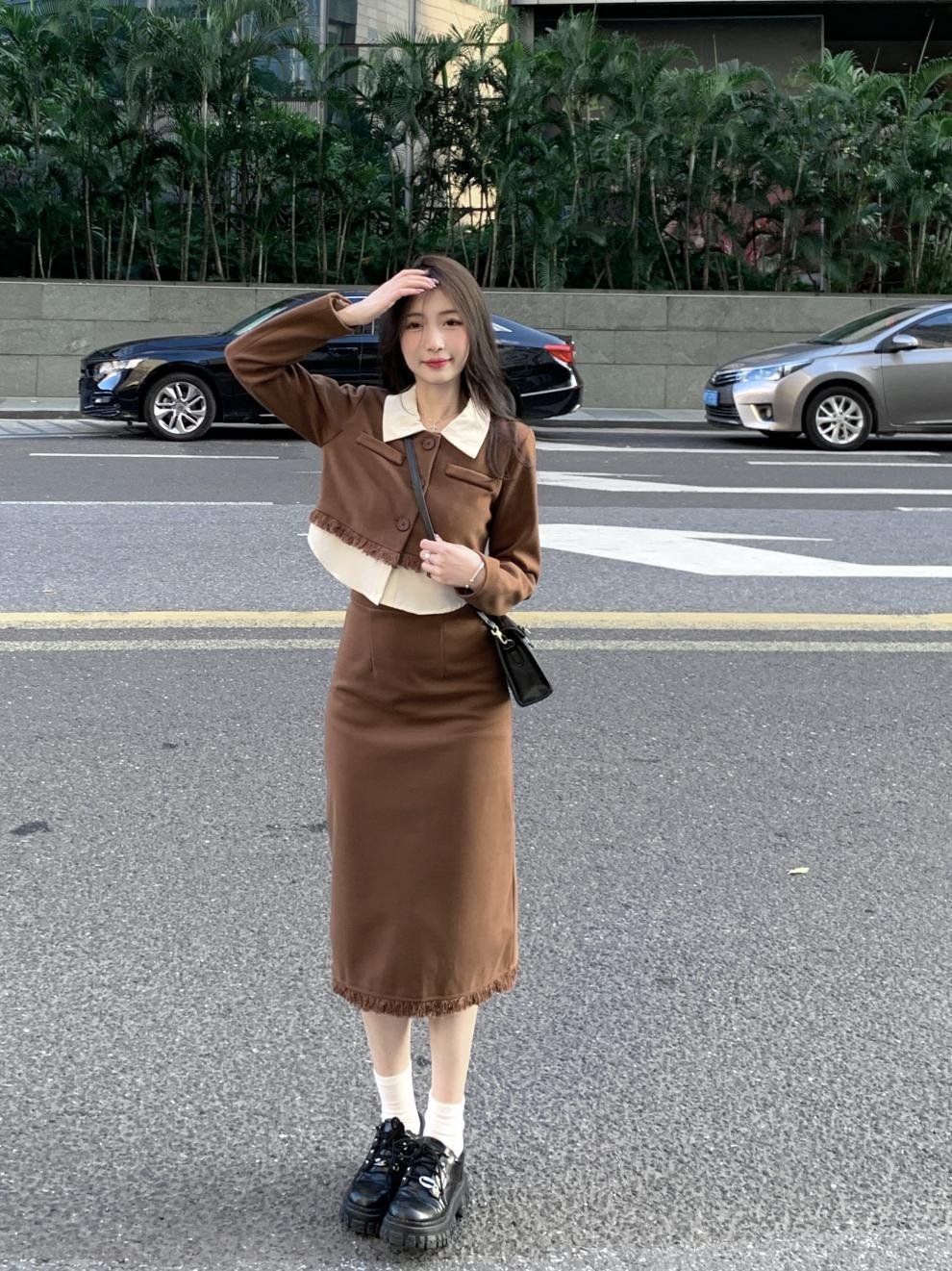 Sét nâu dài chân váy tua rua công sở dễ thương sang chảnh JARI-CLOTHES